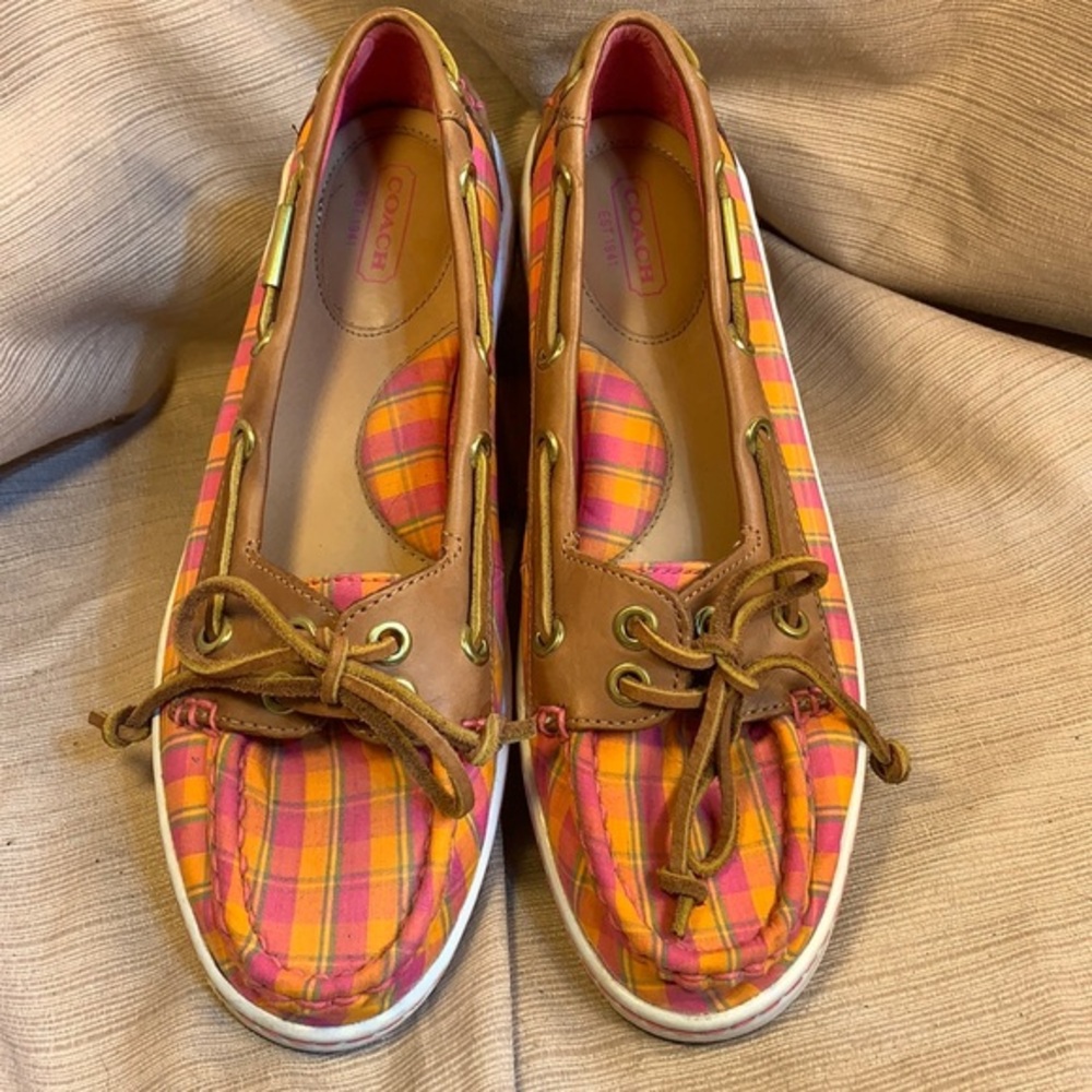 Coach almost NEW leather/canvas slide in loafers